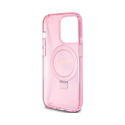 Guess Hülle Ring Stand Script Glitter MagSafe Rosa - iPhone 15 Pro Max