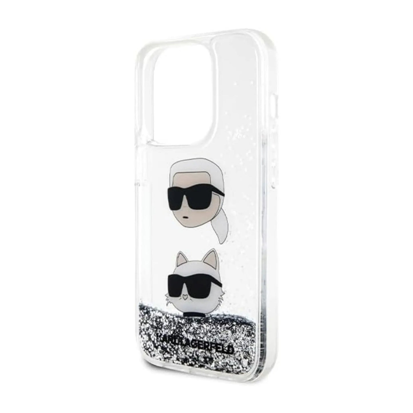 Karl Lagerfeld Liquid Glitter Karl & Choupette Heads Case KLHCP14LLDHKCNS, Silber - iPhone 14 Pro