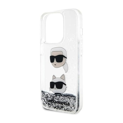 Karl Lagerfeld Liquid Glitter Karl & Choupette Heads Case KLHCP14LLDHKCNS, Silber - iPhone 14 Pro