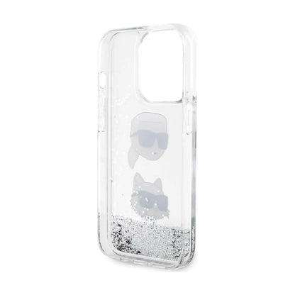Karl Lagerfeld Liquid Glitter Karl & Choupette Heads Case KLHCP14LLDHKCNS, Silber - iPhone 14 Pro