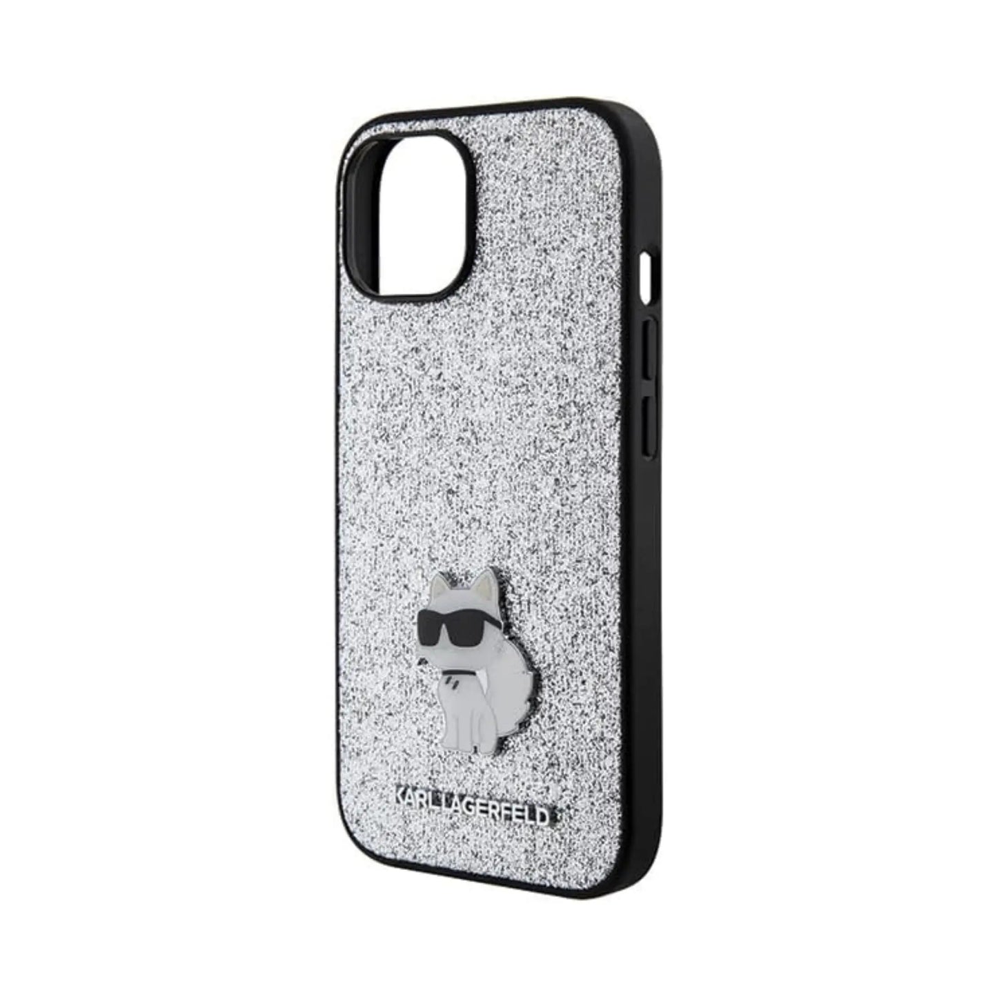 Karl Lagerfeld Fixed Glitter C Logo Metal Pin Case, Silber – iPhone 15