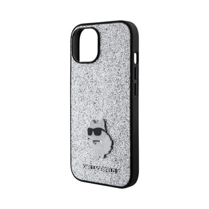 Karl Lagerfeld Fixed Glitter C Logo Metal Pin Case, Silber – iPhone 15