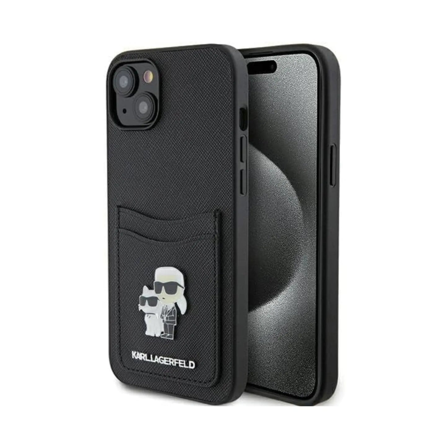 Karl Lagerfeld Saffiano Kartenfach Backcover Case, Schwarz - iPhone 15