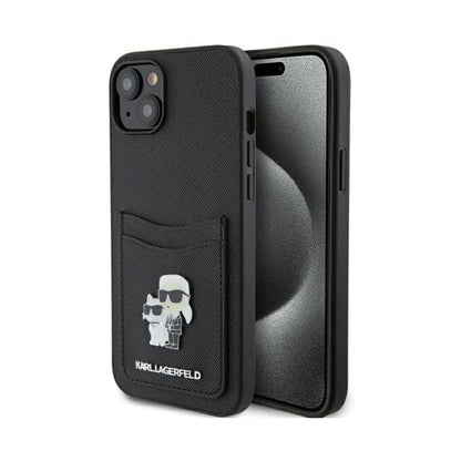 Karl Lagerfeld Saffiano Kartenfach Backcover Case, Schwarz - iPhone 15