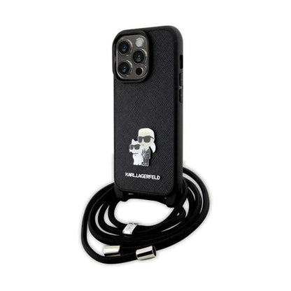 Karl Lagerfeld Crossbody Saffiano Metal Pin Karl & Choupette Hardcase KLHCP14LSAKCPSK, Schwarz - iPhone 14 Pro