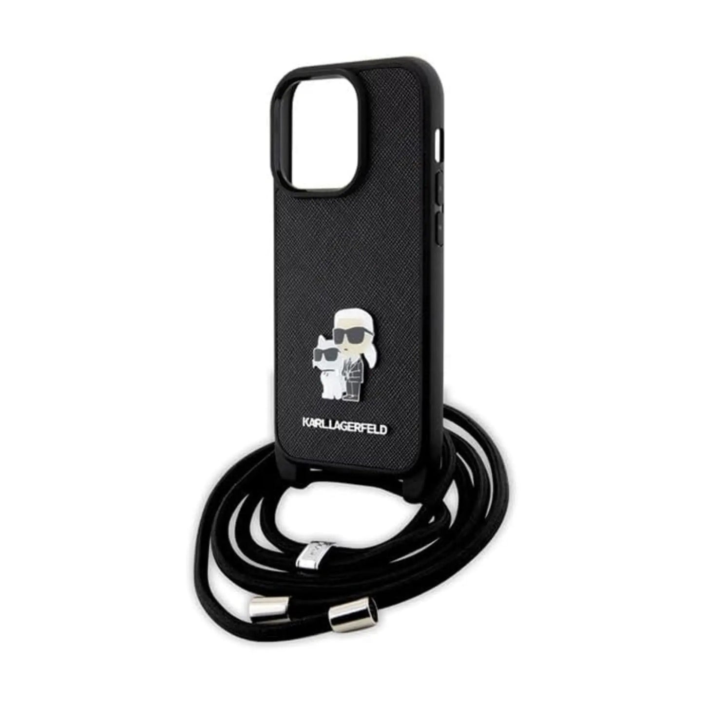 Karl Lagerfeld Crossbody Saffiano Metal Pin Karl & Choupette Hardcase KLHCP14LSAKCPSK, Schwarz - iPhone 14 Pro
