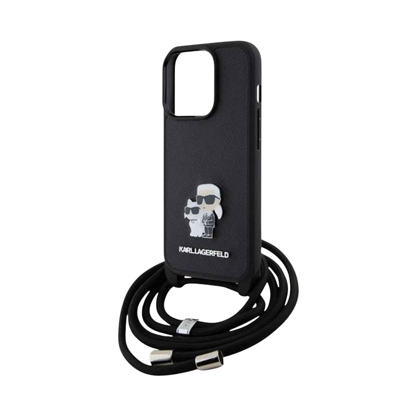 Karl Lagerfeld Crossbody Saffiano Metal Pin Karl & Choupette Case, Schwarz - iPhone 15 Pro