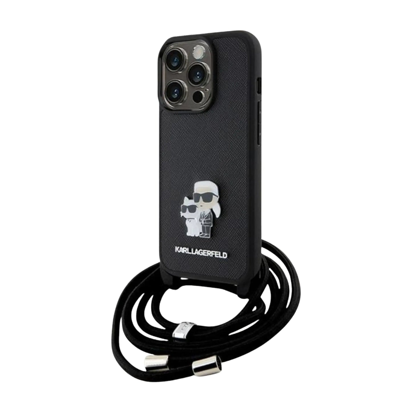 Karl Lagerfeld Crossbody Saffiano Metal Pin Karl & Choupette Case, Schwarz - iPhone 15 Pro Max
