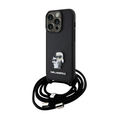 Karl Lagerfeld Crossbody Saffiano Metal Pin Karl & Choupette Case, Schwarz - iPhone 15 Pro Max