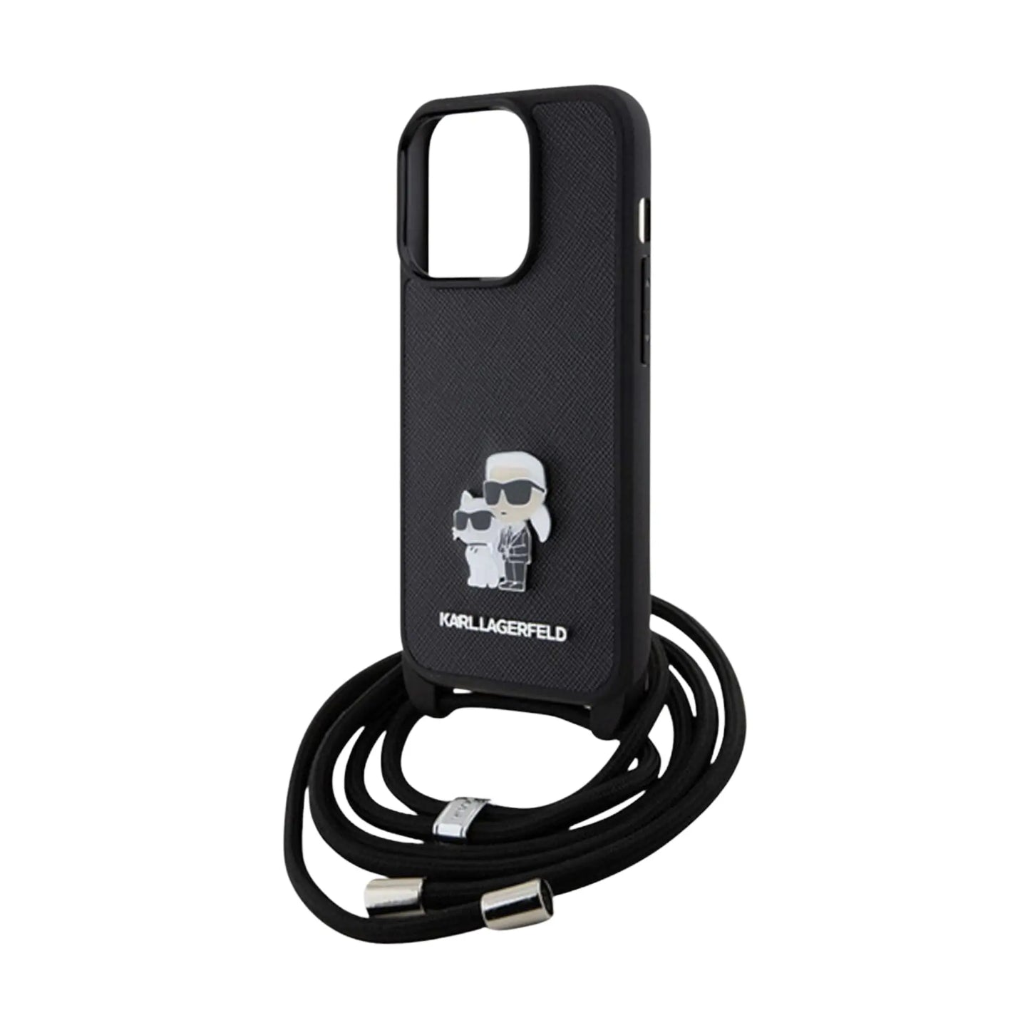 Karl Lagerfeld Crossbody Saffiano Metal Pin Karl & Choupette Case, Schwarz - iPhone 15 Pro Max