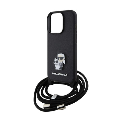 Karl Lagerfeld Crossbody Saffiano Metal Pin Karl & Choupette Case, Schwarz - iPhone 15 Pro Max