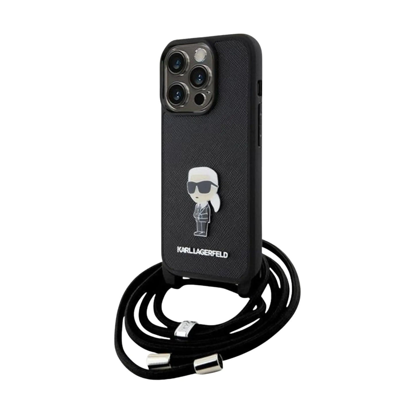 Karl Lagerfeld TPU Saffiano Ikonik Metal Pin Crossbody Case, Schwarz - iPhone 15 Pro