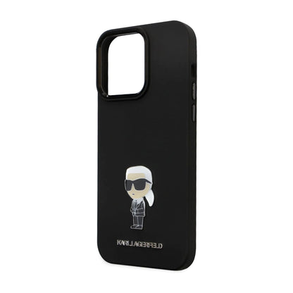 Karl Lagerfeld Silikon Ikonik Metal Pin Case, Schwarz - iPhone 15 Pro