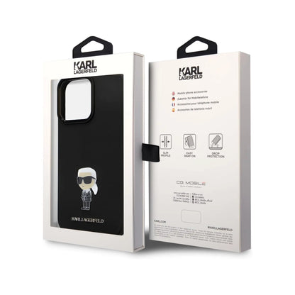 Karl Lagerfeld Silikon Ikonik Metal Pin Case, Schwarz - iPhone 15 Pro