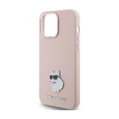 Karl Lagerfeld Silikon Choupette Metal Pin Case, Pink - iPhone 15 Pro Max