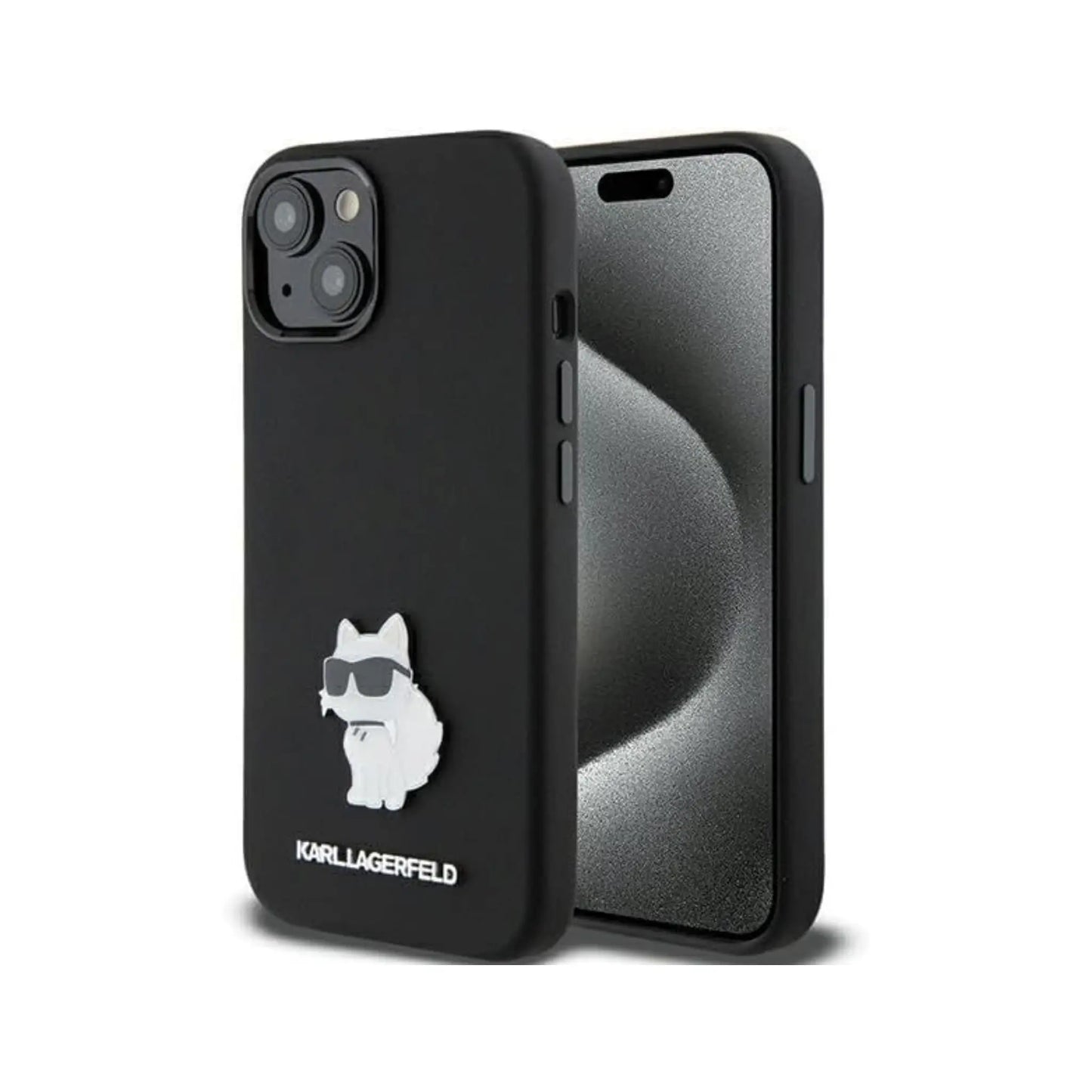Karl Lagerfeld Silikon Choupette Metal Pin Case, Schwarz - iPhone 15