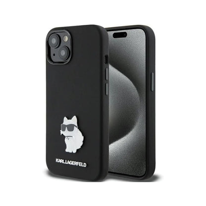 Karl Lagerfeld Silikon Choupette Metal Pin Case, Schwarz - iPhone 15