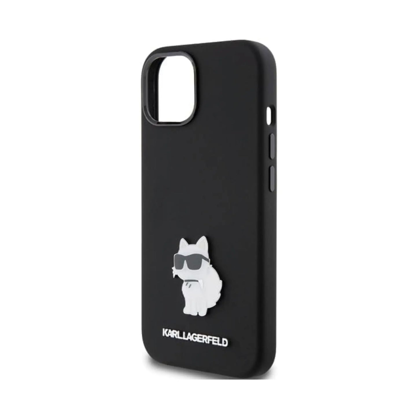 Karl Lagerfeld Silikon Choupette Metal Pin Case, Schwarz - iPhone 15