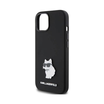 Karl Lagerfeld Silikon Choupette Metal Pin Case, Schwarz - iPhone 15