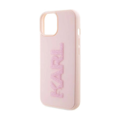 Karl Lagerfeld Hülle 3D-Gummi-Glitzer-Logo Pink – iPhone 15