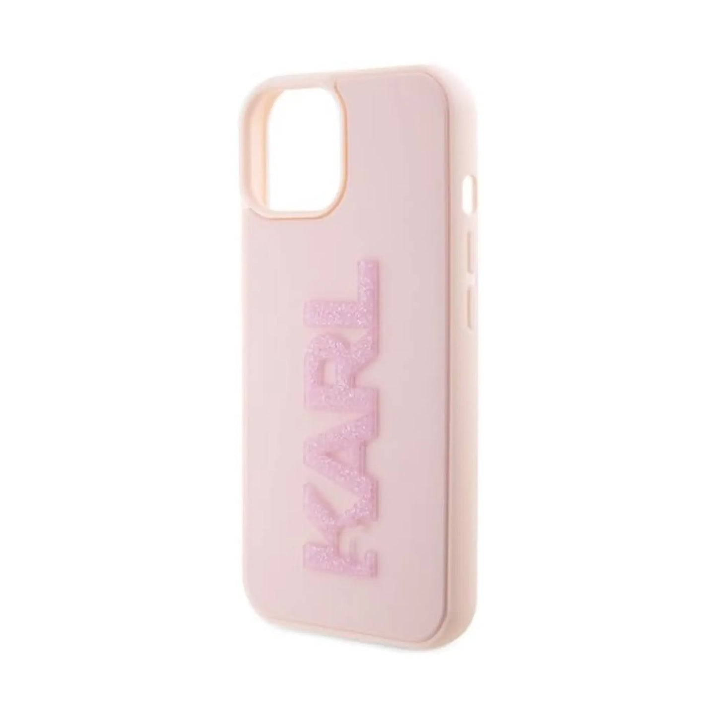 Karl Lagerfeld 3D Gummi Glitzer Logo Case, Pink - iPhone 15 Plus