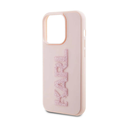 Karl Lagerfeld 3D Gummi Glitzer Logo Case, Pink - iPhone 15 Pro Max