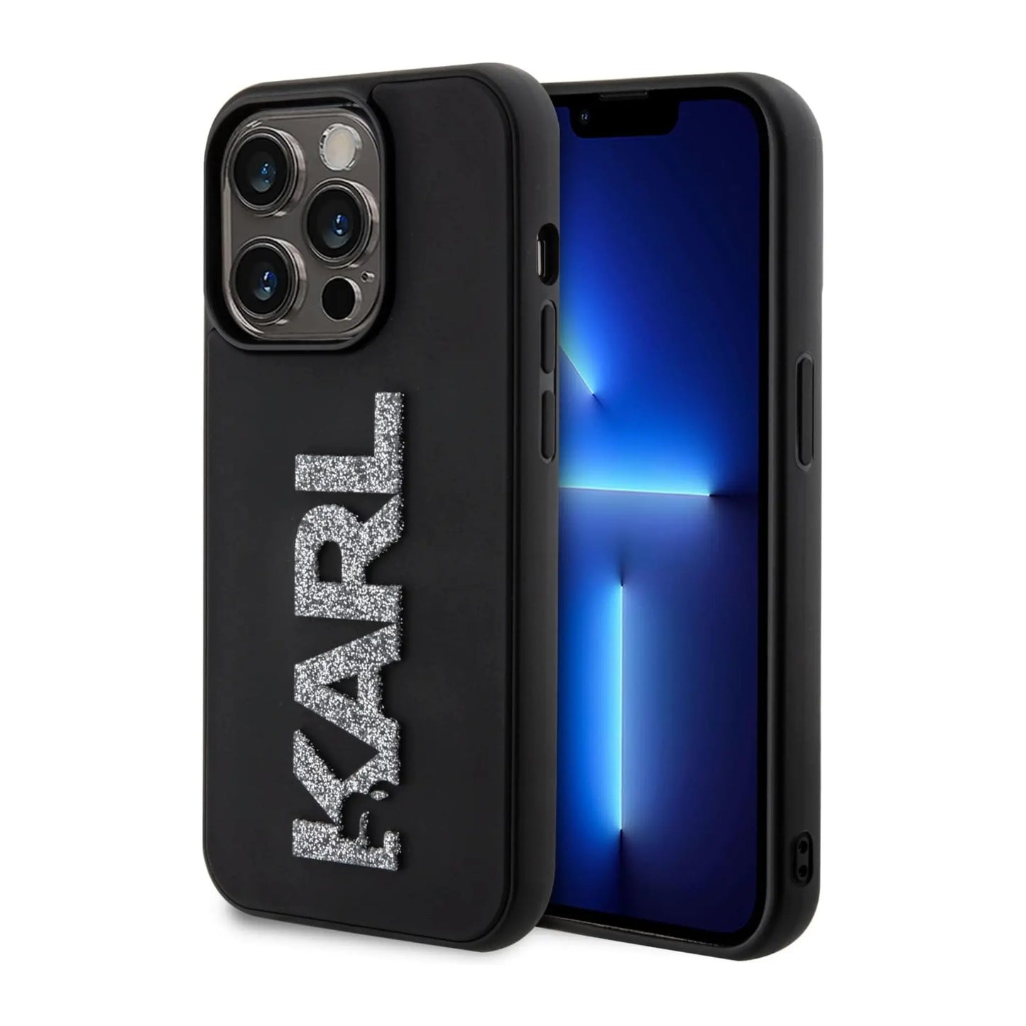Karl Lagerfeld 3D Rubber Glitter Logo Case, Schwarz - iPhone 15 Pro