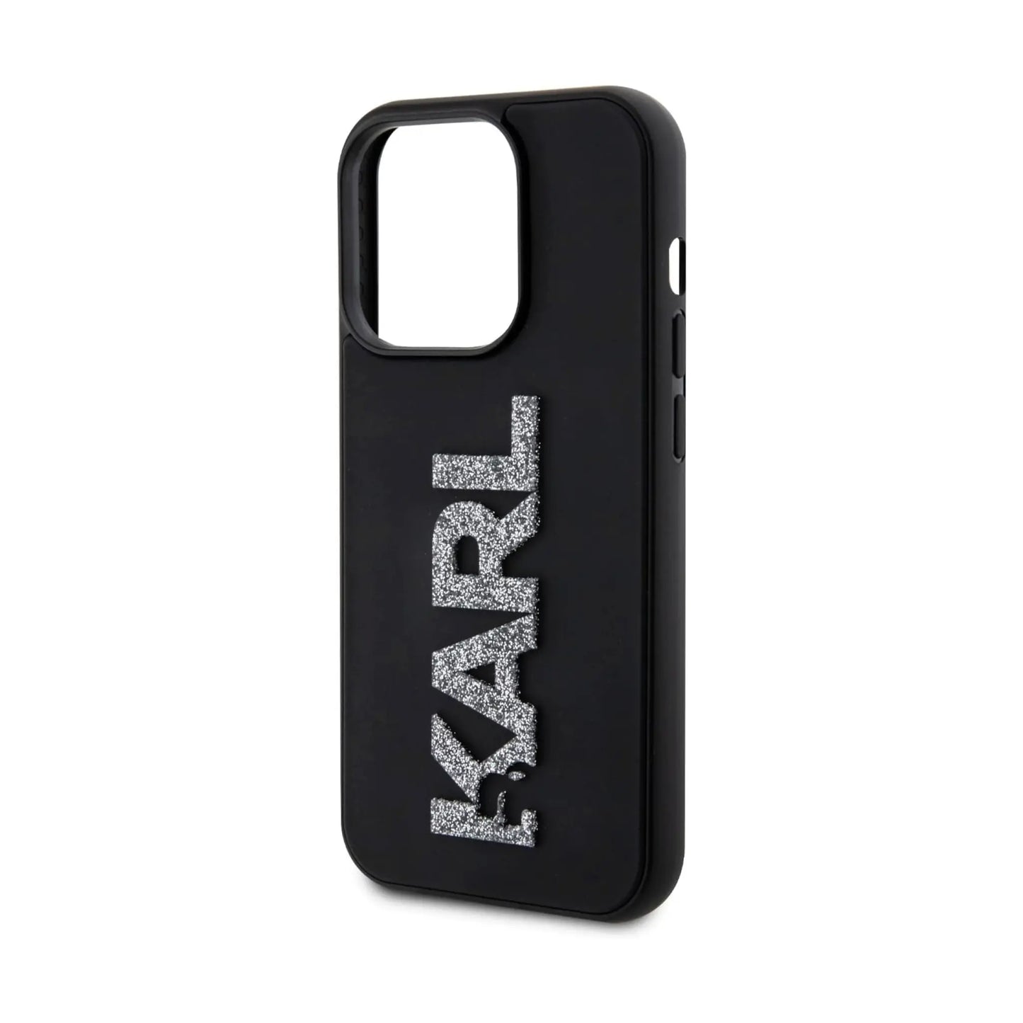 Karl Lagerfeld 3D Rubber Glitter Logo Case, Schwarz - iPhone 15 Pro