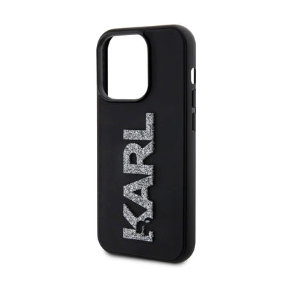 Karl Lagerfeld 3D Rubber Glitter Logo Case, Schwarz - iPhone 15 Pro