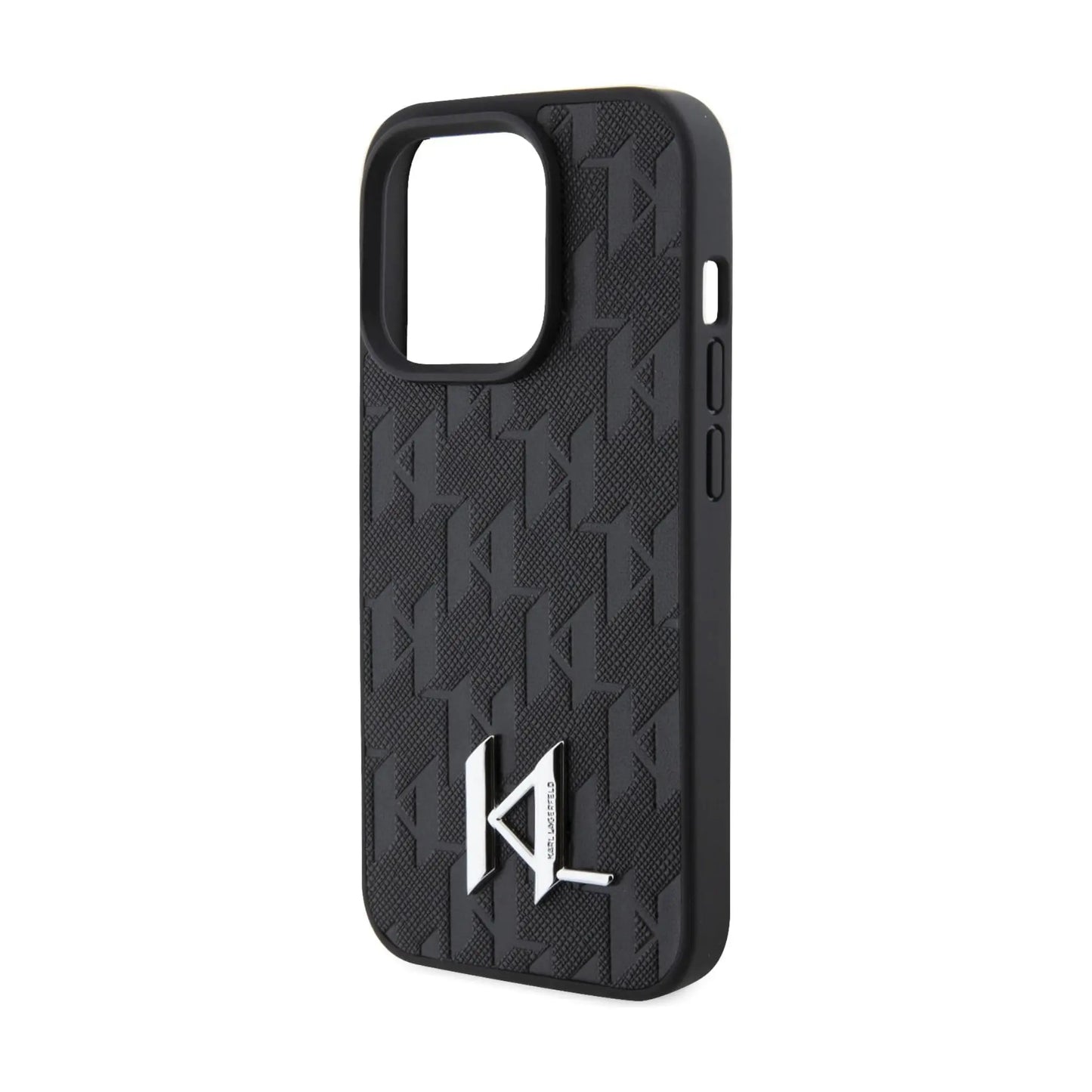 Karl Lagerfeld Leder Monogram Hot Stamp Metal Case, Schwarz - iPhone 15 Pro