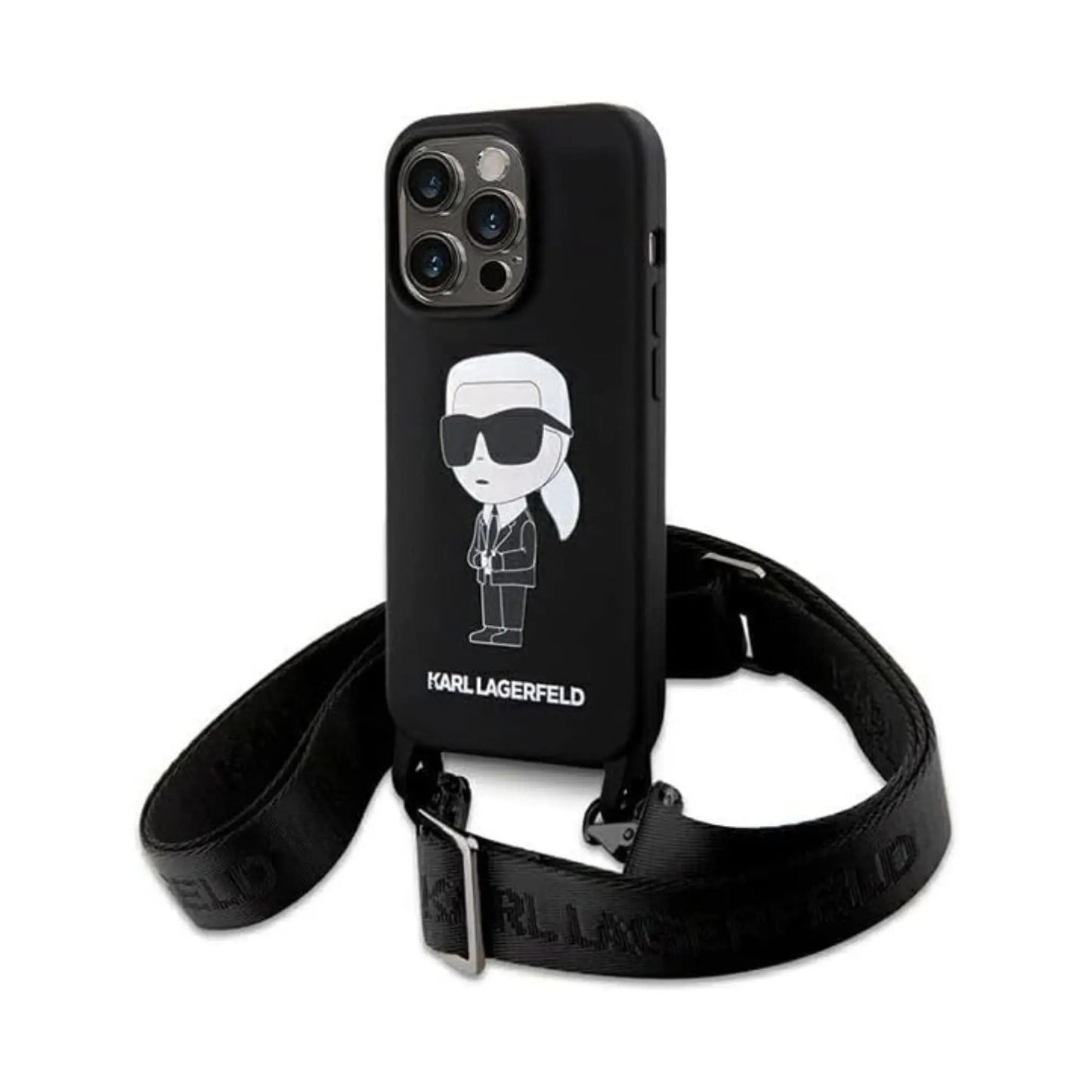 Karl Lagerfeld Hülle Liquid Silicone Crossbody Ikonik Schwarz – iPhone 15 Pro