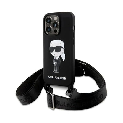 Karl Lagerfeld Hülle Liquid Silicone Crossbody Ikonik Schwarz – iPhone 15 Pro