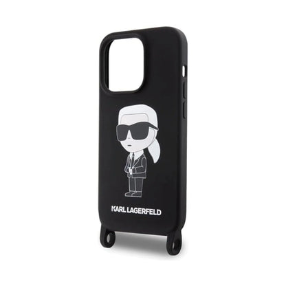 Karl Lagerfeld Hülle Liquid Silicone Crossbody Ikonik Schwarz – iPhone 15 Pro