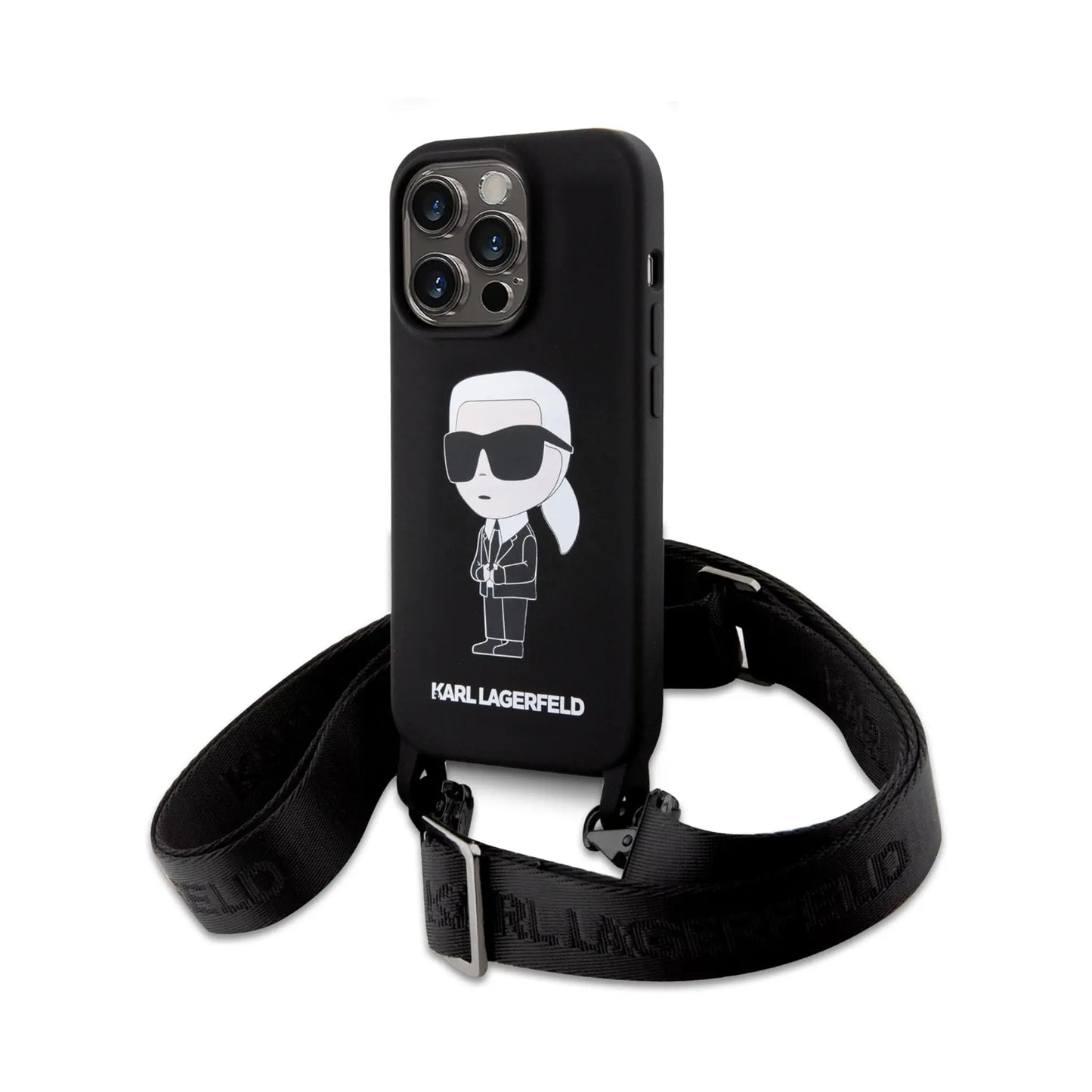 Karl Lagerfeld Liquid Silikon Crossbody Ikonik Case, Schwarz - iPhone 15 Pro Max