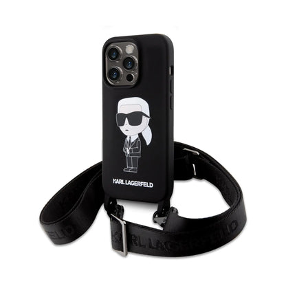 Karl Lagerfeld Liquid Silikon Crossbody Ikonik Case, Schwarz - iPhone 15 Pro Max