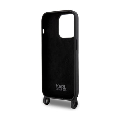 Karl Lagerfeld Liquid Silikon Crossbody Ikonik Case, Schwarz - iPhone 15 Pro Max