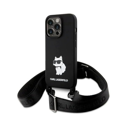 Karl Lagerfeld Crossbody Silikon Choupette Hardcase KLHCP15LSCBSCNK, Schwarz - iPhone 15 Pro