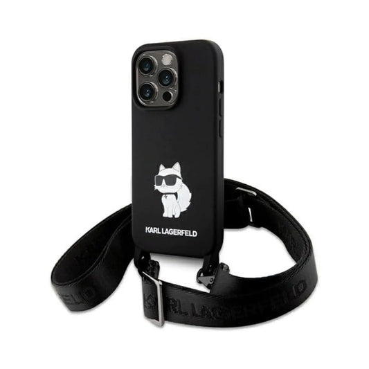 Karl Lagerfeld Crossbody Silikon Choupette Hardcase KLHCP15LSCBSCNK, Schwarz - iPhone 15 Pro