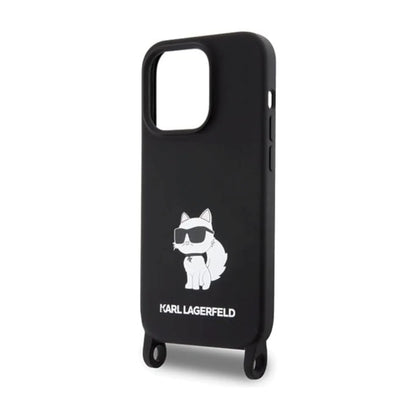 Karl Lagerfeld Crossbody Silikon Choupette Hardcase KLHCP15LSCBSCNK, Schwarz - iPhone 15 Pro