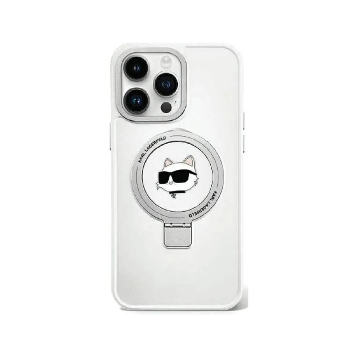 Karl Lagerfeld Ringständer Choupette Head MagSafe Hardcase KLHMP15LHMRSCHH, Weiß - iPhone 15 Pro