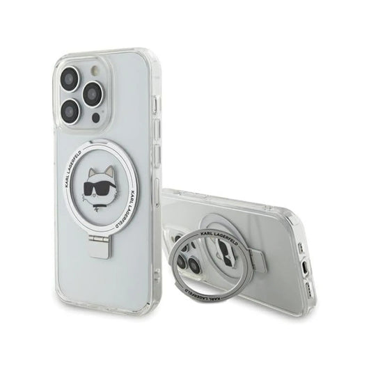 Karl Lagerfeld Ringständer Choupette Head MagSafe Hardcase KLHMP15XHMRSCHH, Weiß - iPhone 15 Pro Max