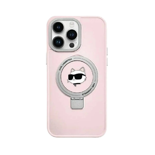 Karl Lagerfeld Ringständer Choupette Head MagSafe Hardcase KLHMP15XHMRSCHP, Pink - iPhone 15 Pro Max