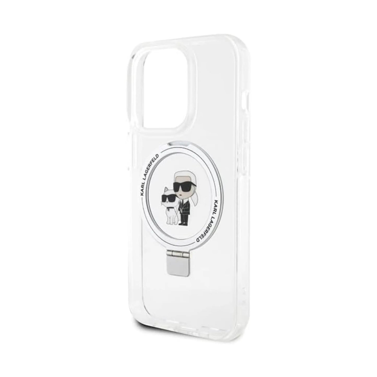Karl Lagerfeld Hülle Ring Stand Karl & Choupette MagSafe Weiß – iPhone 14 Pro