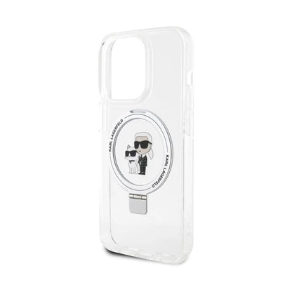 Karl Lagerfeld Hülle Ring Stand Karl & Choupette MagSafe Weiß – iPhone 14 Pro