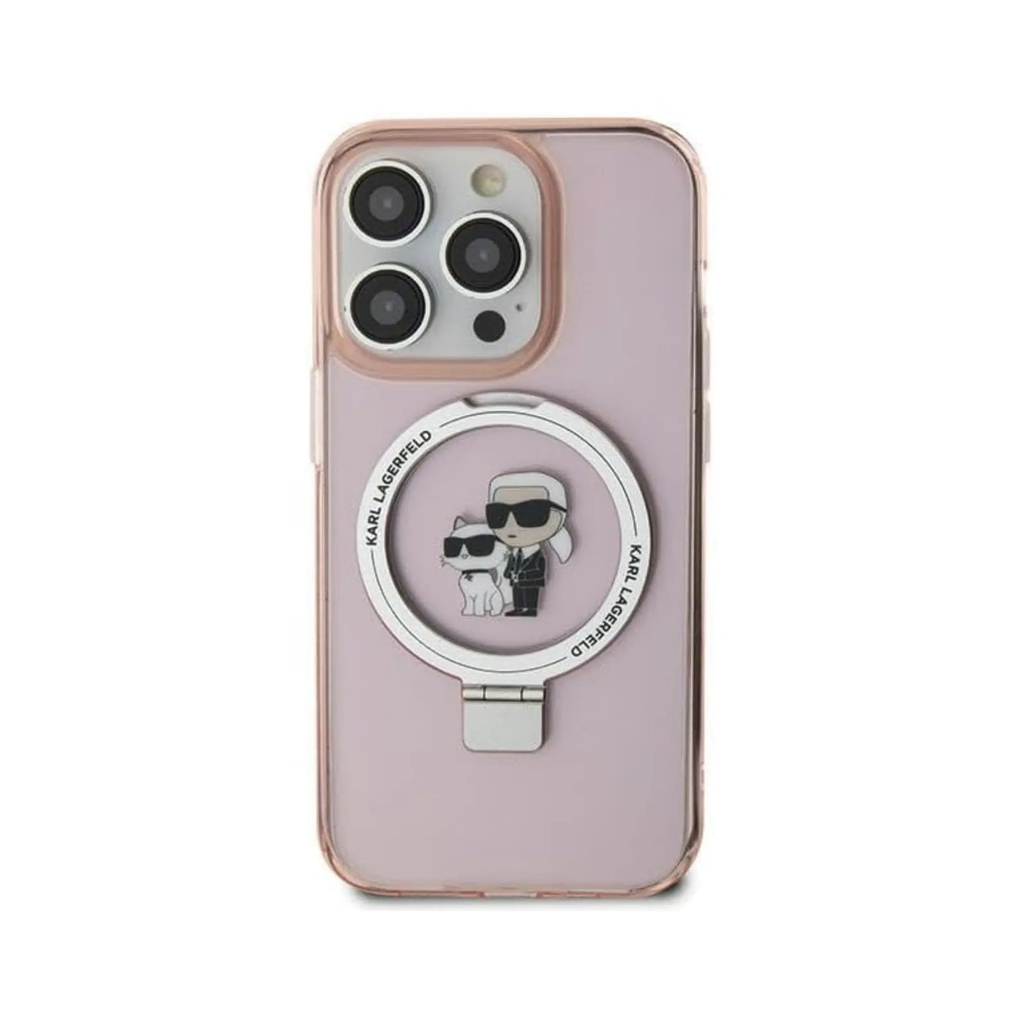 Karl Lagerfeld Ringständer Karl & Choupette MagSafe Hardcase KLHMP15SHMRSKCP, Rosa - iPhone 15