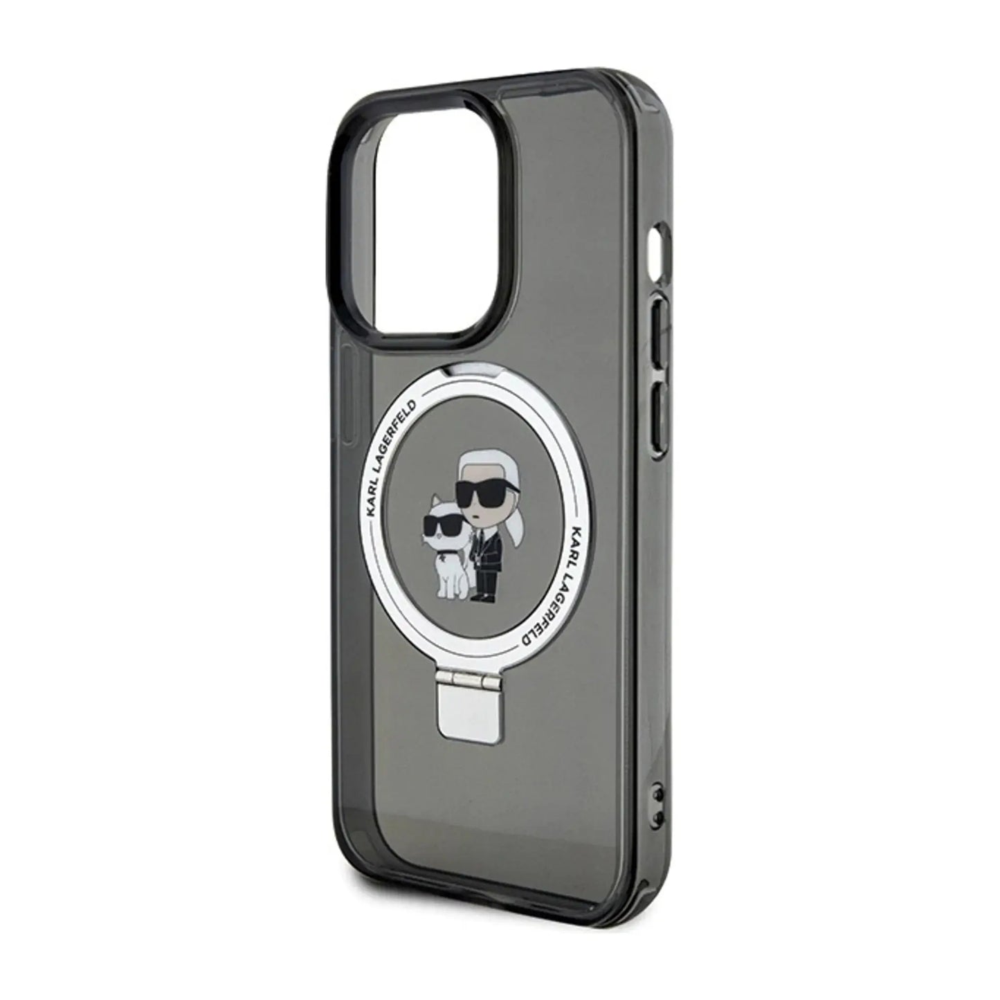 Karl Lagerfeld Hülle Ring Stand Karl & Choupette MagSafe Schwarz – iPhone 13 Pro