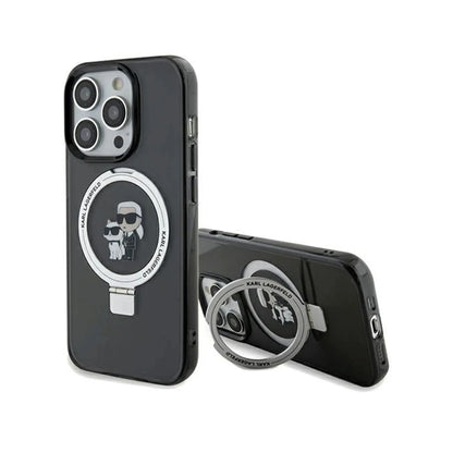 Karl Lagerfeld Ring Stand Karl & Choupette MagSafe Case, Schwarz - iPhone 14 Pro
