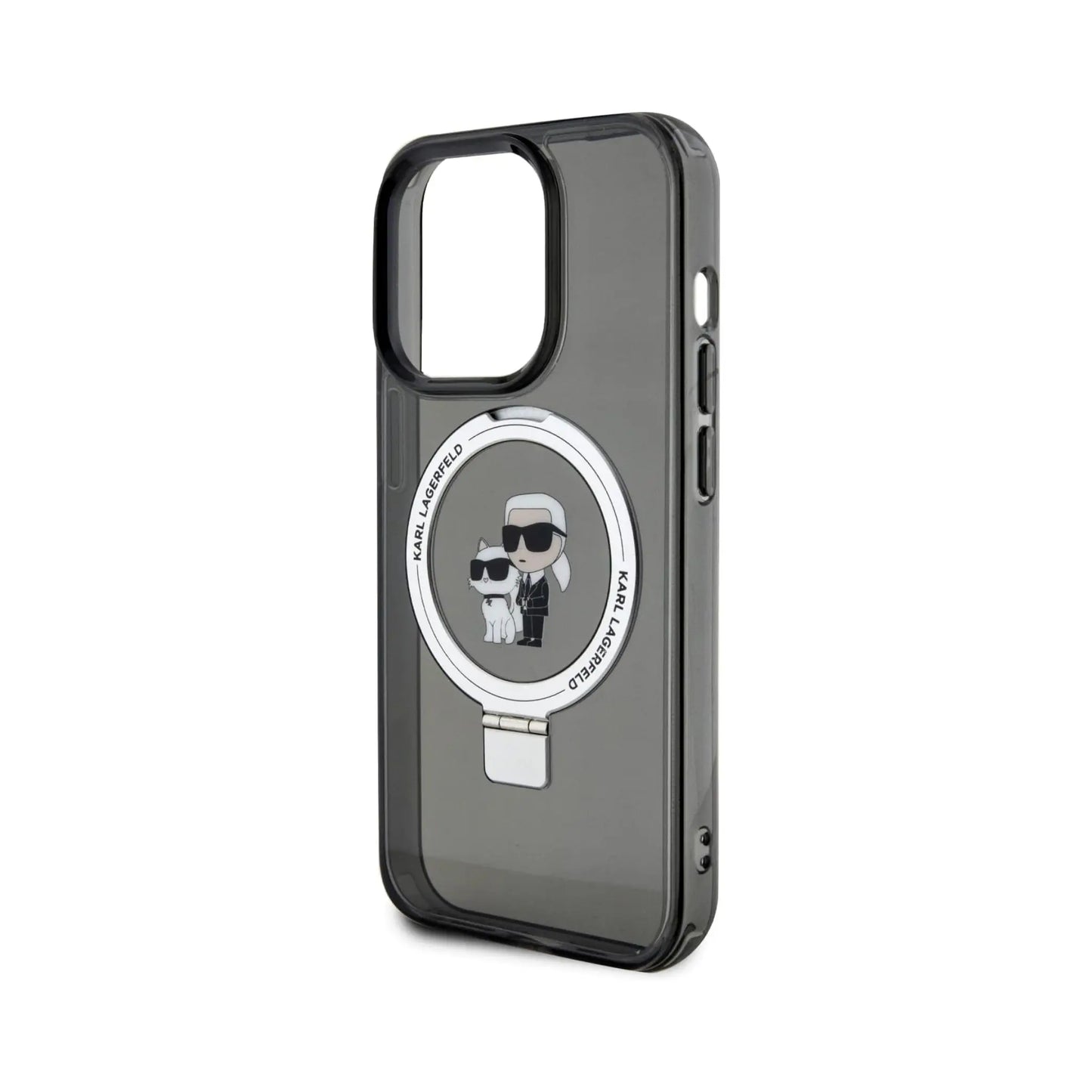 Karl Lagerfeld Ring Stand Karl & Choupette MagSafe Case, Schwarz - iPhone 15 Pro