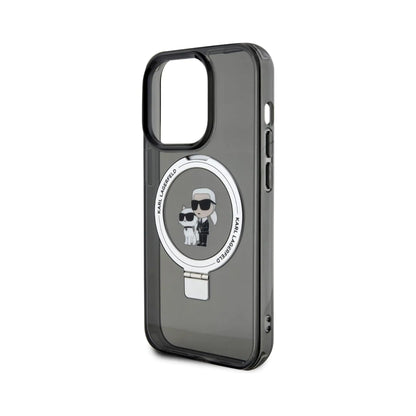 Karl Lagerfeld Ring Stand Karl & Choupette MagSafe Case, Schwarz - iPhone 15 Pro