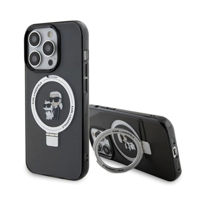 Karl Lagerfeld Ring Stand Karl & Choupette Case KLHMP15XHMRSKCK, Schwarz - iPhone 15 Pro Max